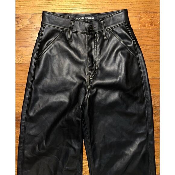 Social Tourist Feux Leather Pants Black Waist 24 Size 0R Ultra High Rise Baggy - Picture 3 of 14